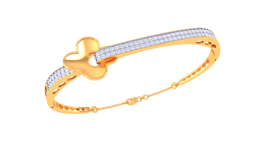 Elegant Clover Charm 925 Silver Bangle for Girls in Rose Gold & Gold Finish