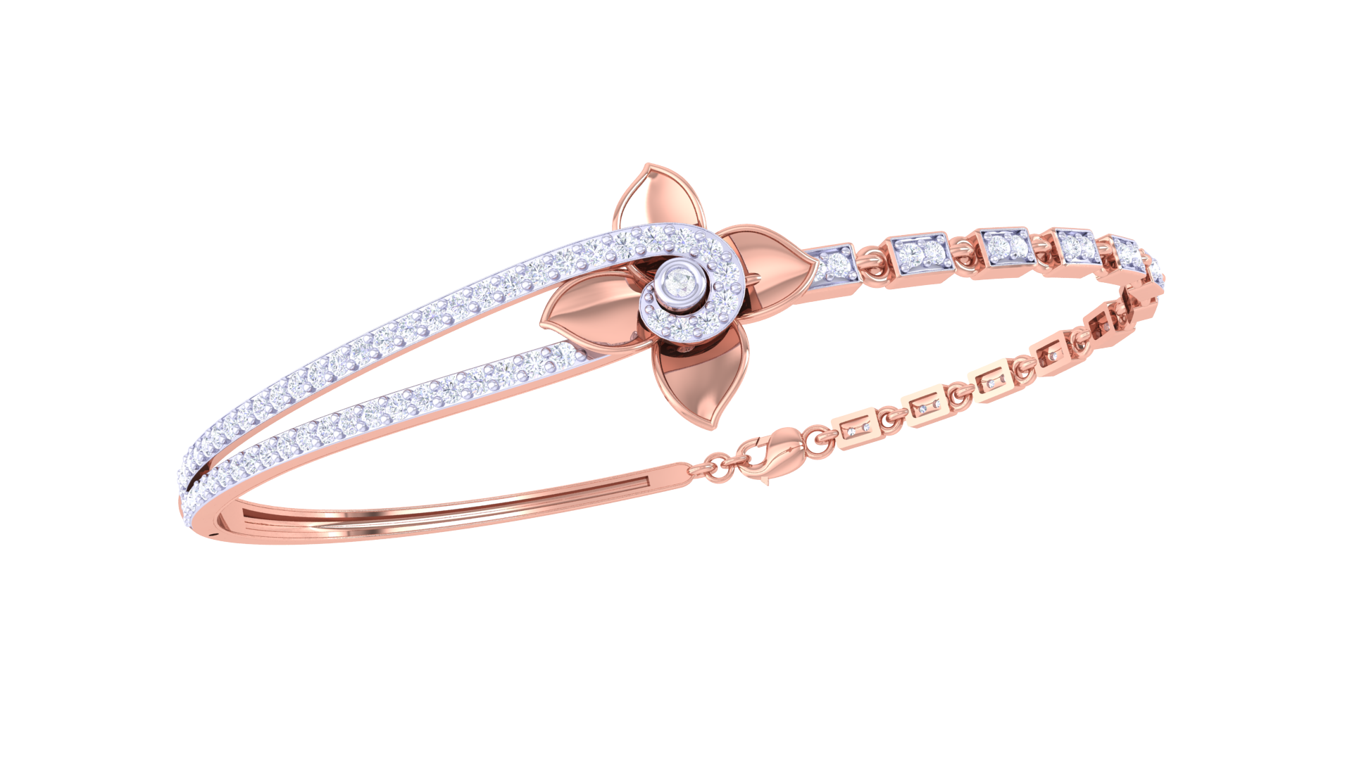 Floral Sparkle 925 Silver Bangle for Girls in Rose Gold & Gold Finish