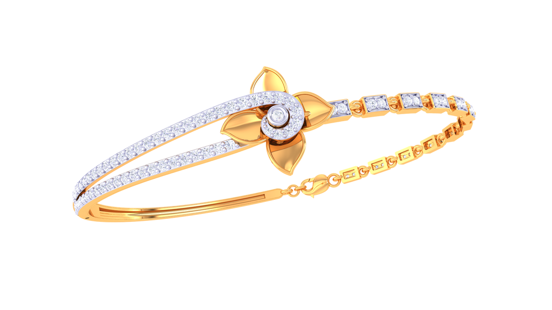 Floral Sparkle 925 Silver Bangle for Girls in Rose Gold & Gold Finish