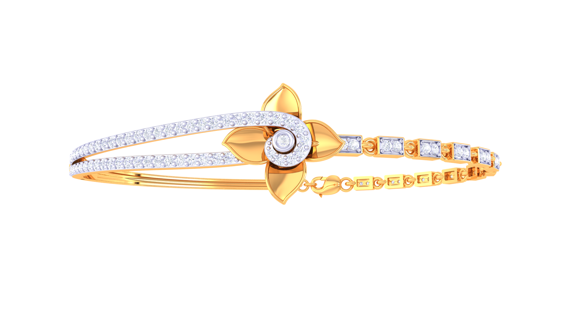 Floral Sparkle 925 Silver Bangle for Girls in Rose Gold & Gold Finish