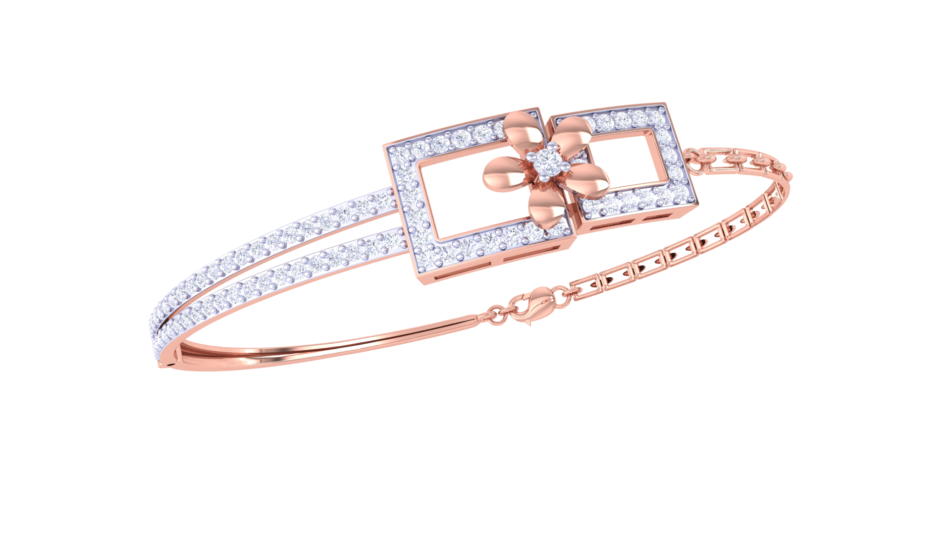 Floral Frame 925 Silver Bangle – Stylish Bracelet for Girls in Rose Gold & Gold