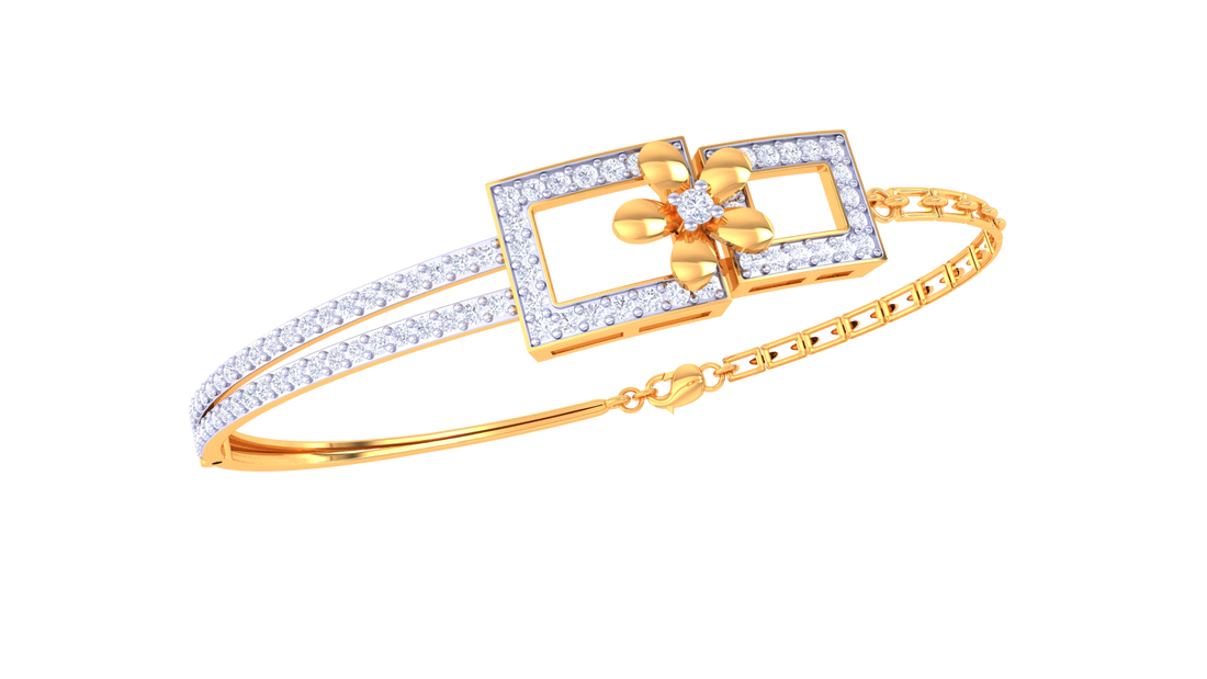 Floral Frame 925 Silver Bangle – Stylish Bracelet for Girls in Rose Gold & Gold