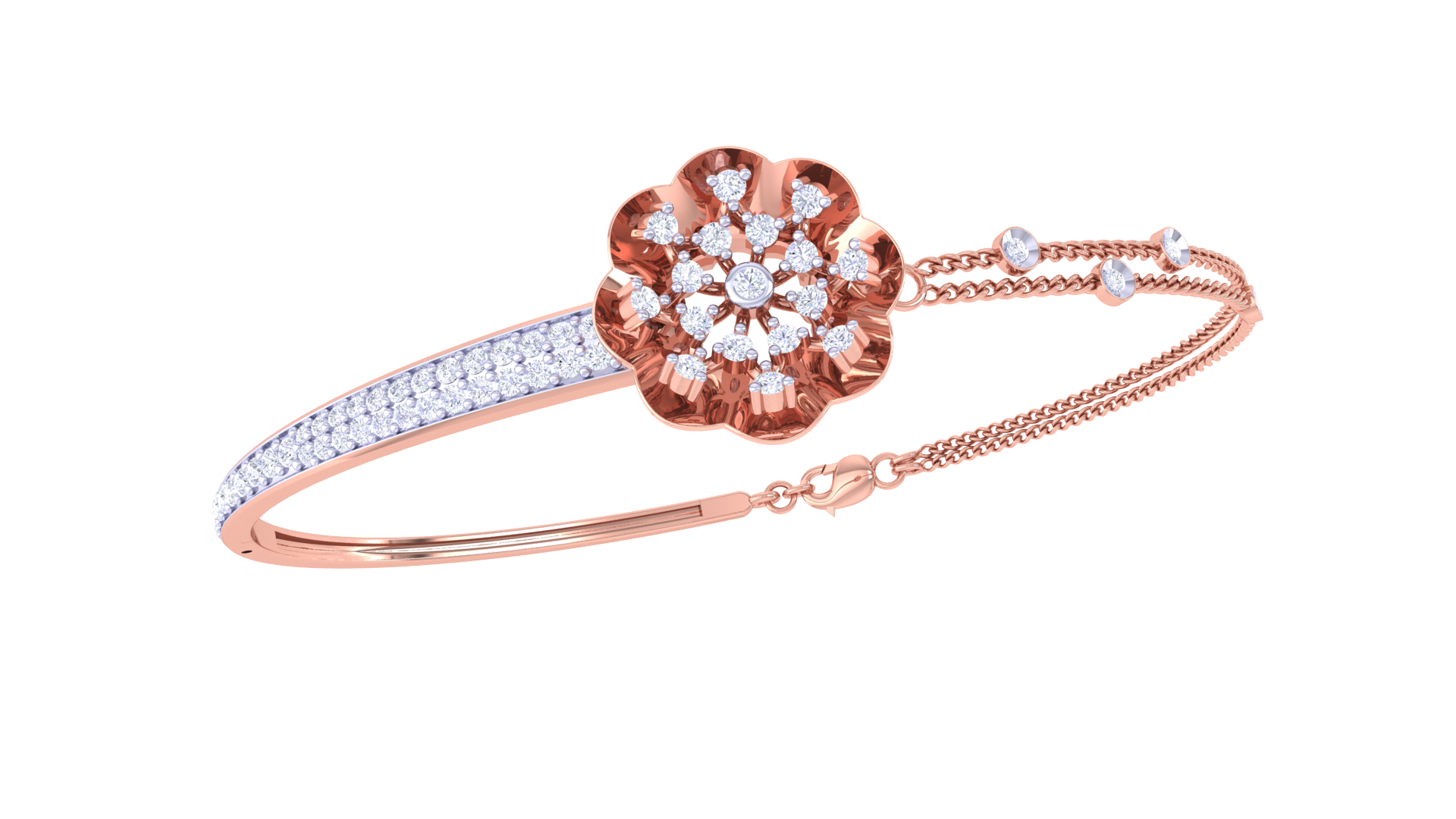 Elegant Floral Bloom 925 Silver Bangle for Girls – Rose Gold & Gold Bracelet