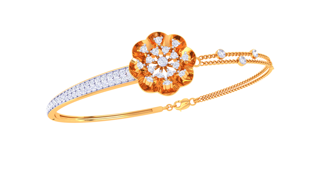 Elegant Floral Bloom 925 Silver Bangle for Girls – Rose Gold & Gold Bracelet