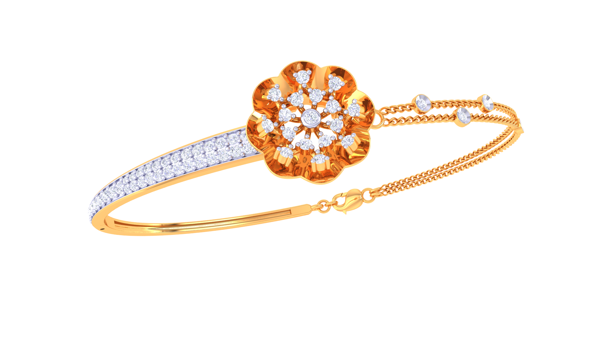 Elegant Floral Bloom 925 Silver Bangle for Girls – Rose Gold & Gold Bracelet