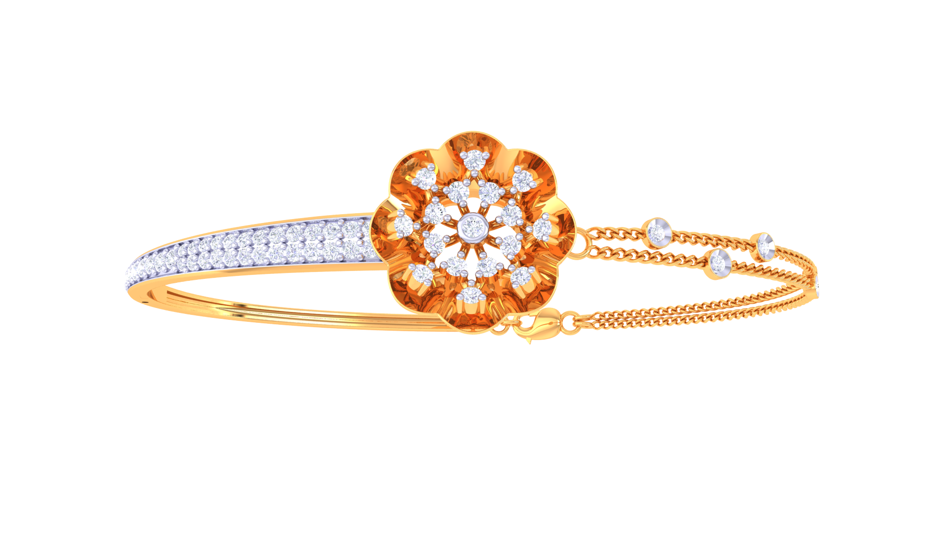 Elegant Floral Bloom 925 Silver Bangle for Girls – Rose Gold & Gold Bracelet