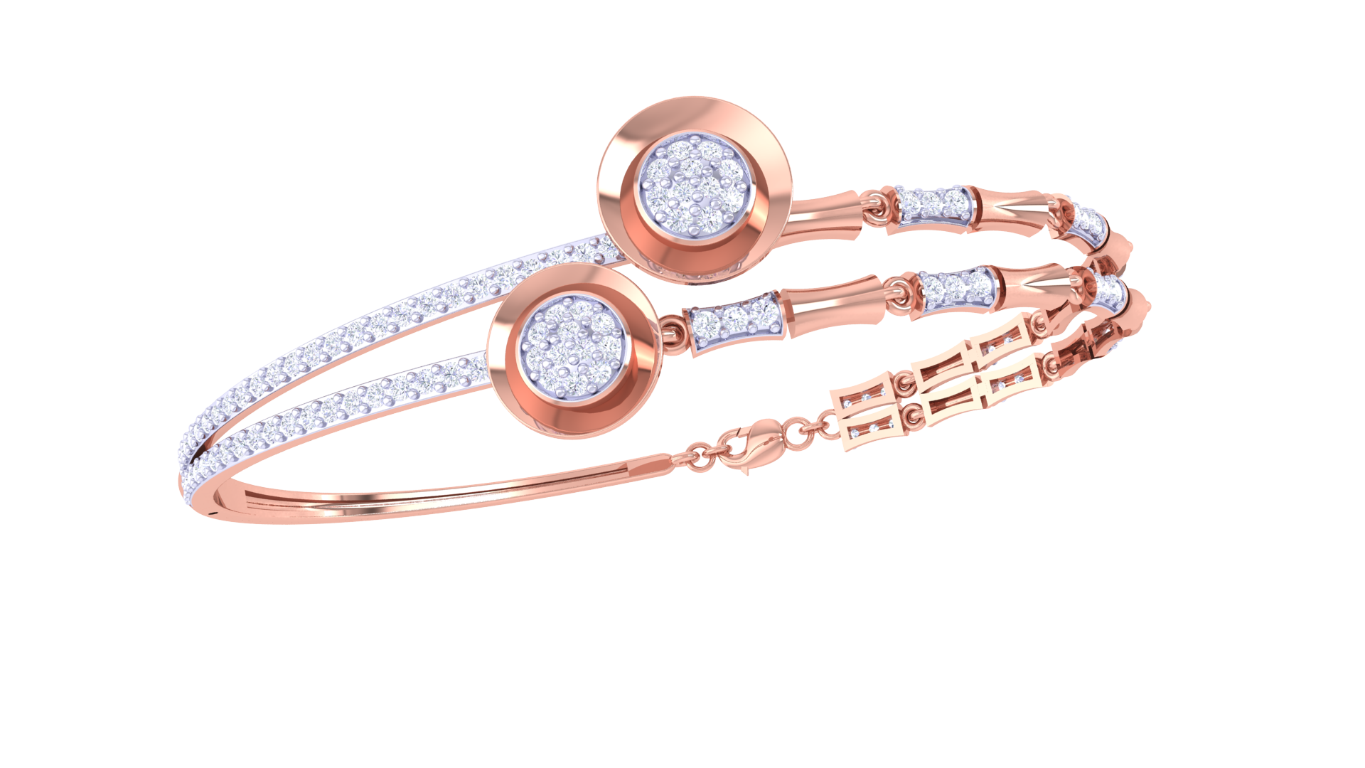 Modern Circle Charm 925 Silver Bangle Bracelet for Girls – Rose Gold & Gold Finish