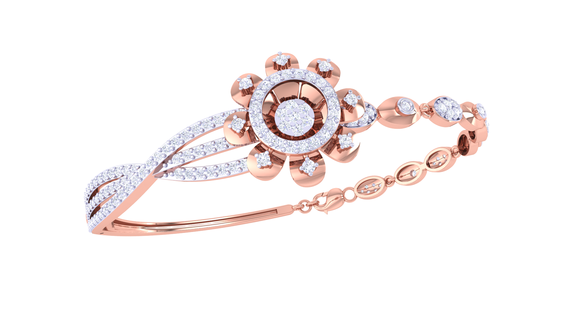 Floral Radiance 925 Silver Designer Bangle Bracelet for Girls – Rose Gold & Gold Finish