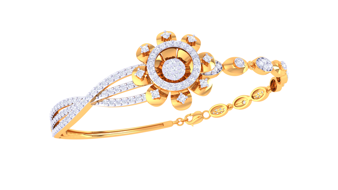 Floral Radiance 925 Silver Designer Bangle Bracelet for Girls – Rose Gold & Gold Finish
