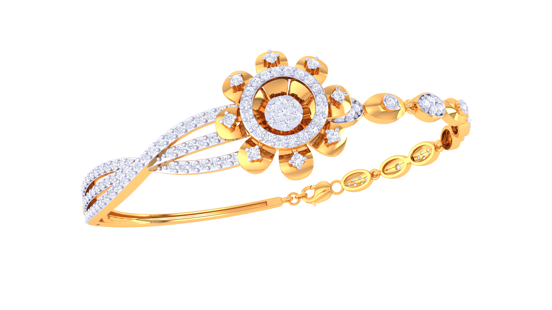 Floral Radiance 925 Silver Designer Bangle Bracelet for Girls – Rose Gold & Gold Finish