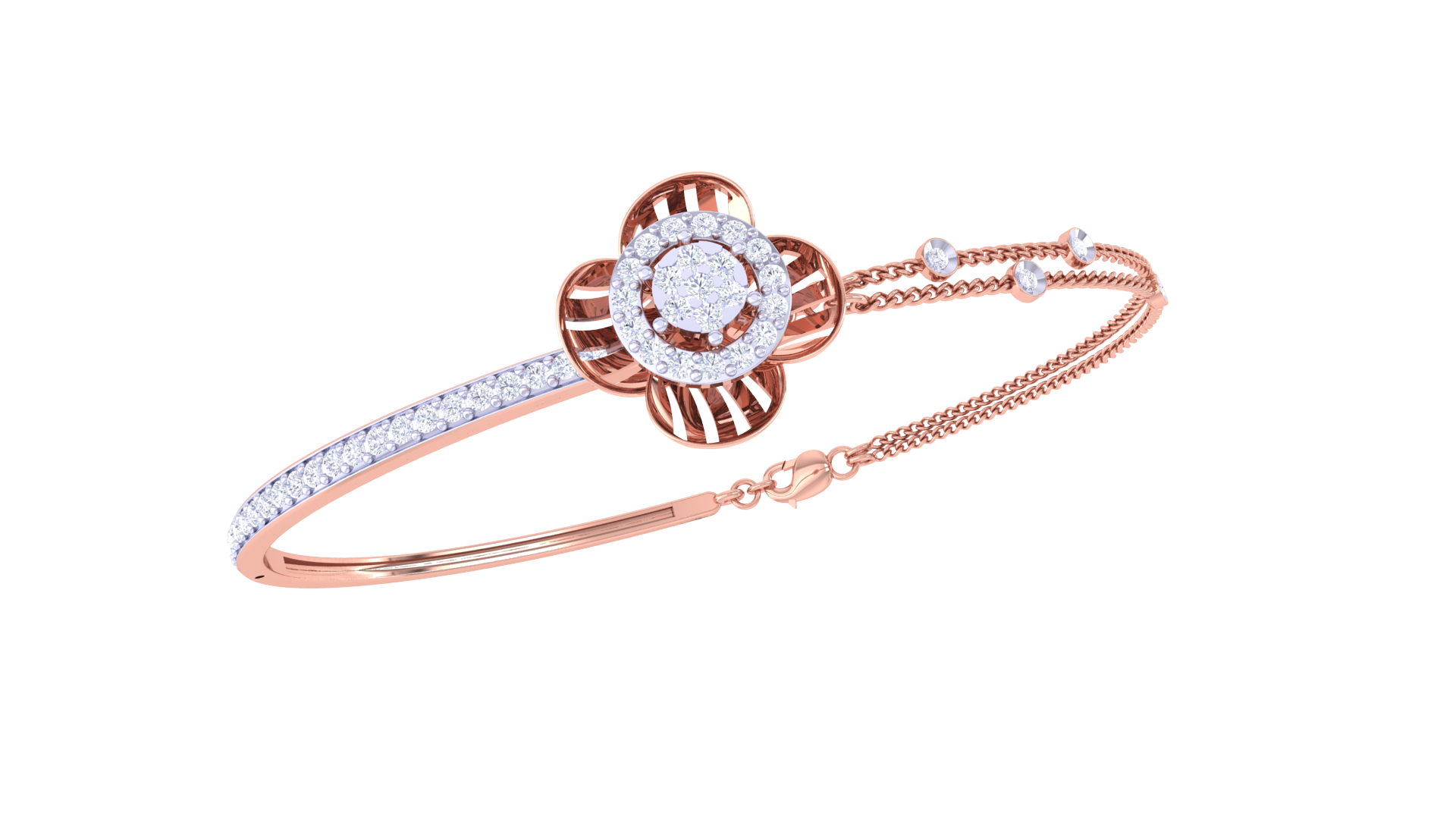 Elegant Blossom 925 Silver Bangle for Girls – Designer Floral Bracelet in Rose Gold & Gold