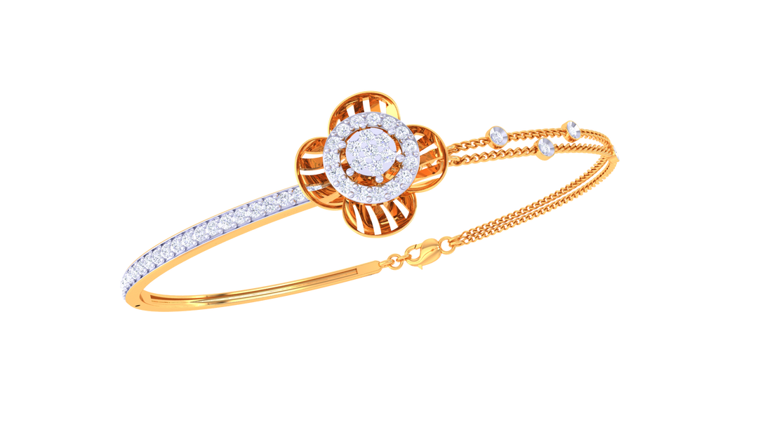 Elegant Blossom 925 Silver Bangle for Girls – Designer Floral Bracelet in Rose Gold & Gold