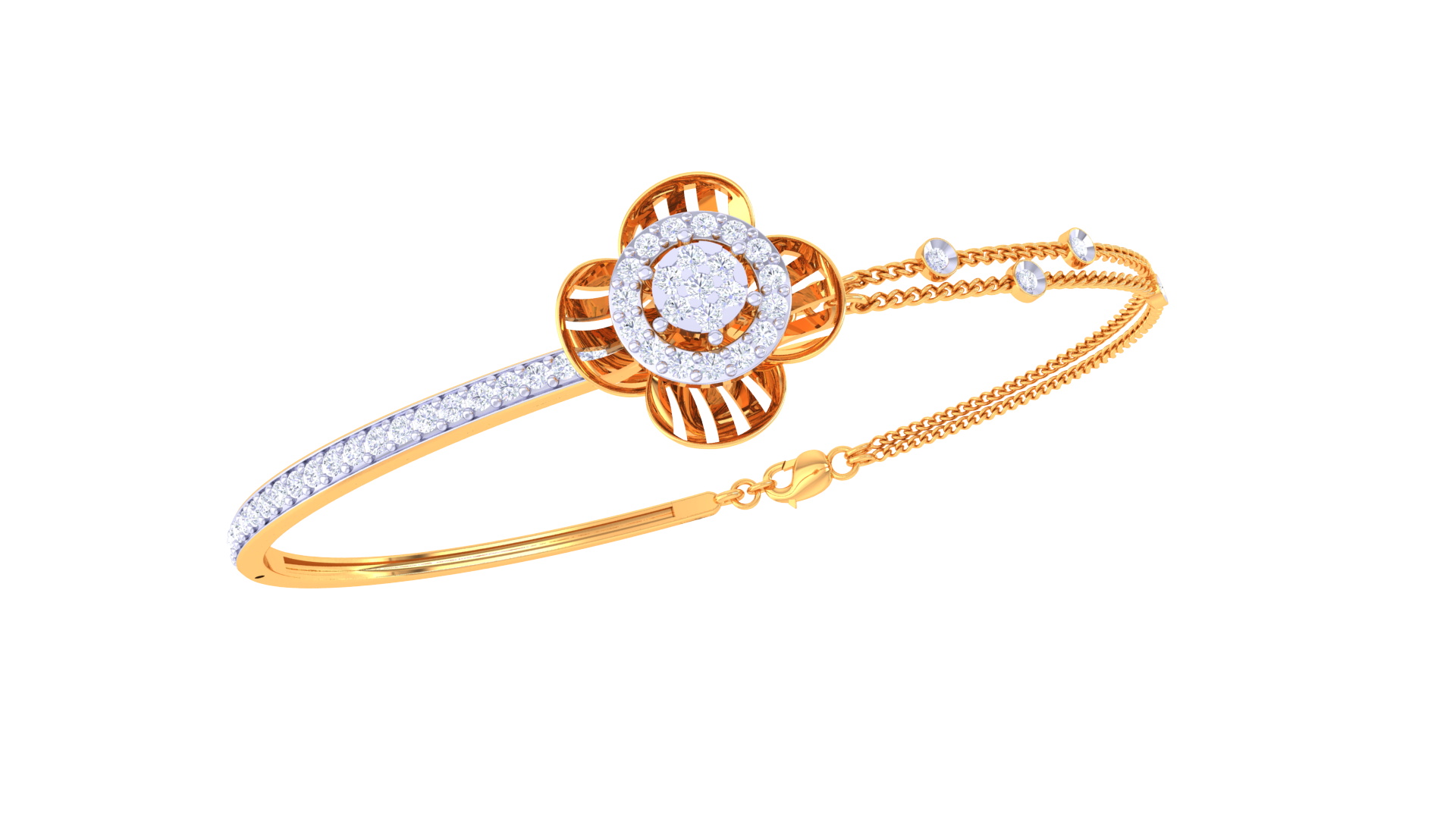 Elegant Blossom 925 Silver Bangle for Girls – Designer Floral Bracelet in Rose Gold & Gold