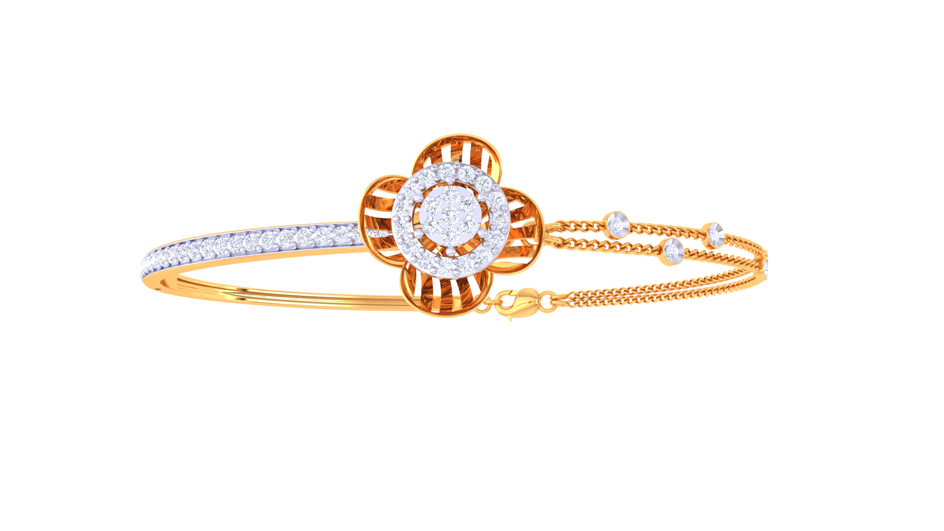 Elegant Blossom 925 Silver Bangle for Girls – Designer Floral Bracelet in Rose Gold & Gold