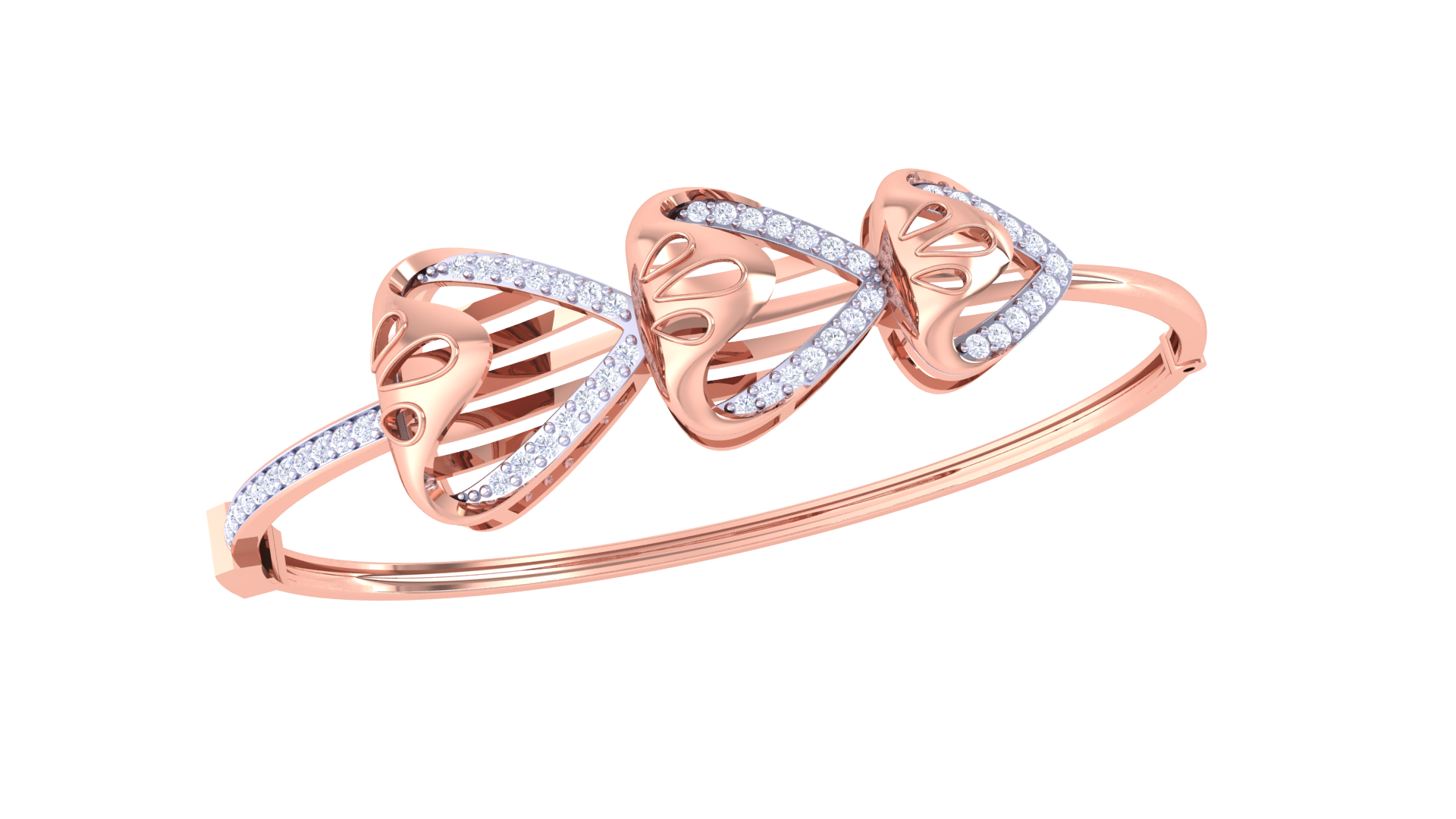 Triple Heart Sparkle 925 Silver Bangle for Girls – Rose Gold & Gold Finish