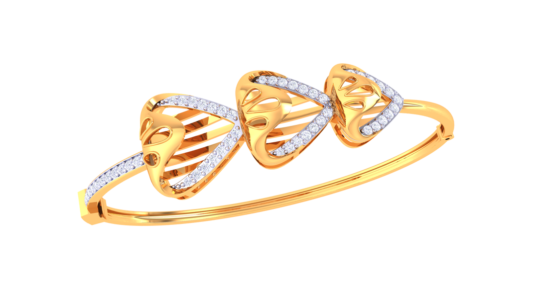 Triple Heart Sparkle 925 Silver Bangle for Girls – Rose Gold & Gold Finish