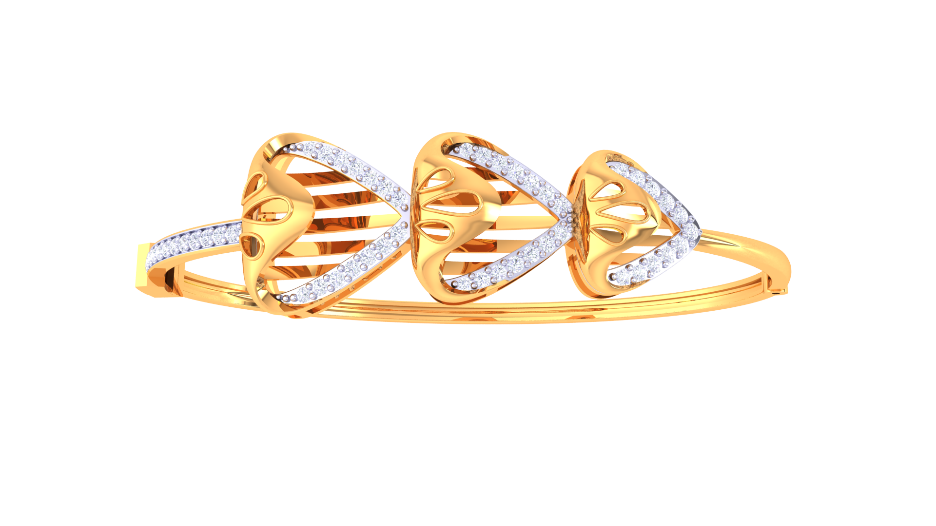 Triple Heart Sparkle 925 Silver Bangle for Girls – Rose Gold & Gold Finish