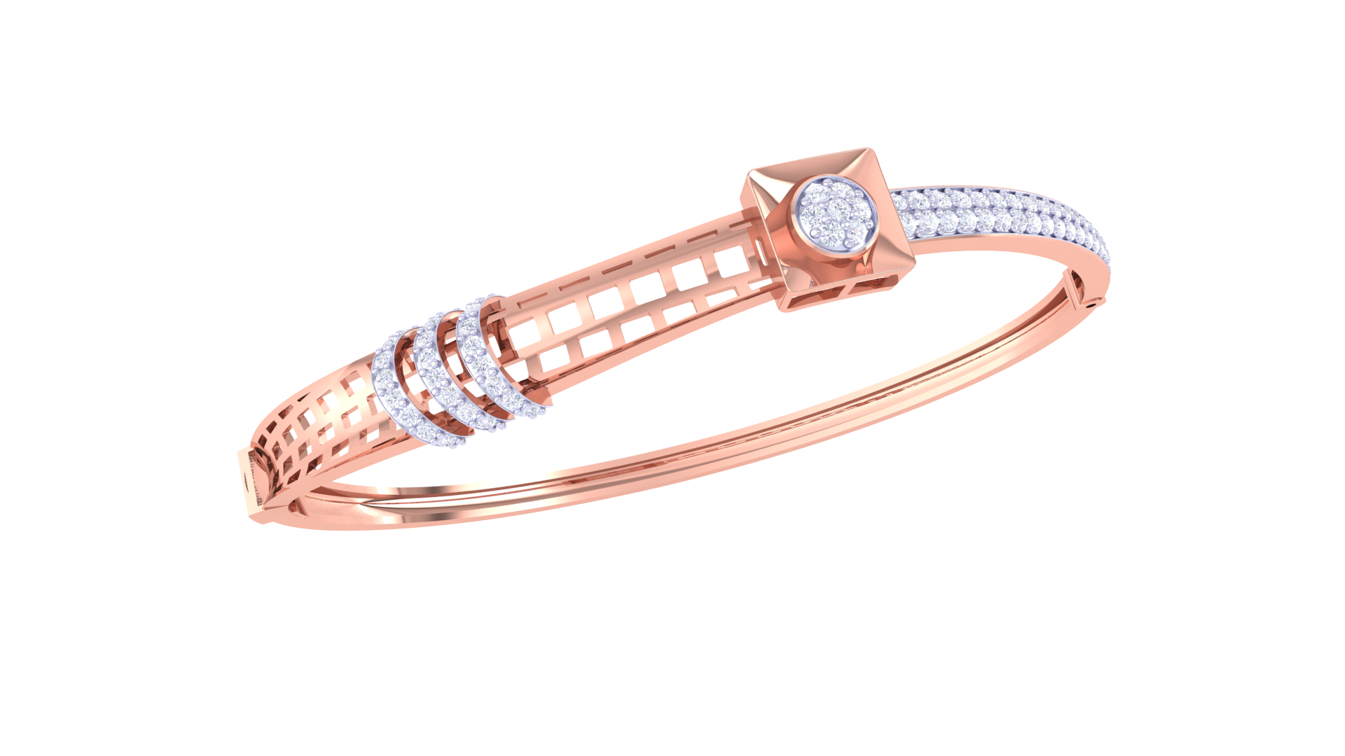 Modern Grid 925 Silver Designer Bangle for Girls in Rose Gold & Gold