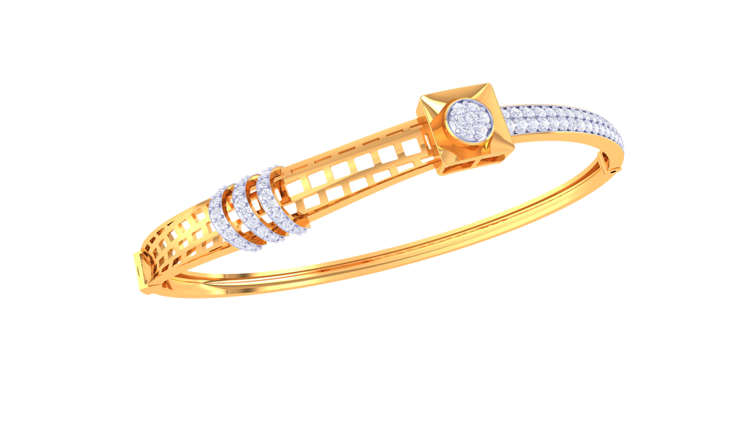 Modern Grid 925 Silver Designer Bangle for Girls in Rose Gold & Gold