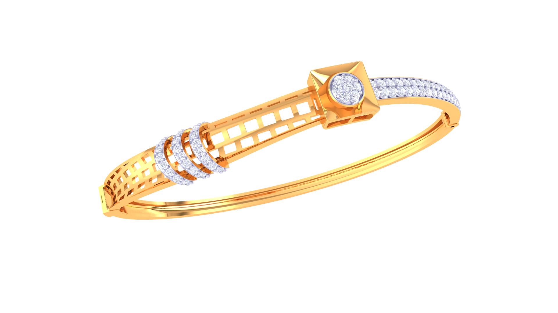 Modern Grid 925 Silver Designer Bangle for Girls in Rose Gold & Gold