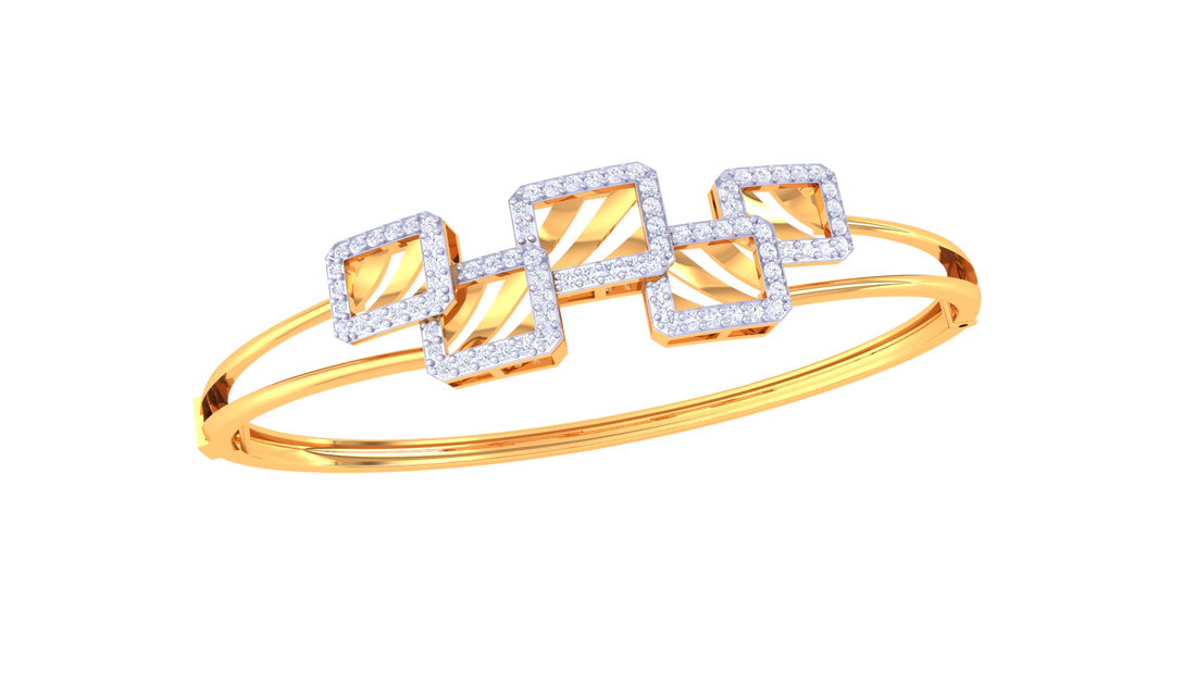Geometric Shine 925 Silver Bangle for Girls in Rose Gold & Gold