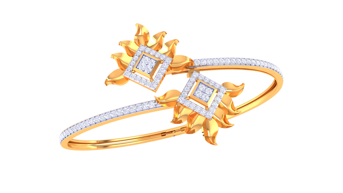 Sunshine Bloom 925 Silver Bangle for Girls – Floral Designer Bracelet in Rose Gold & Gold Finish