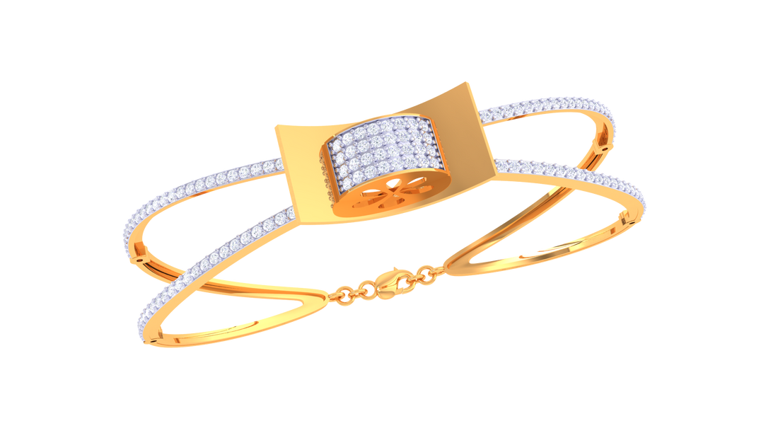 Elegant Charm 925 Silver Designer Bangle for Girls – Modern Dual-Line Bracelet in Rose Gold & Gold Finish