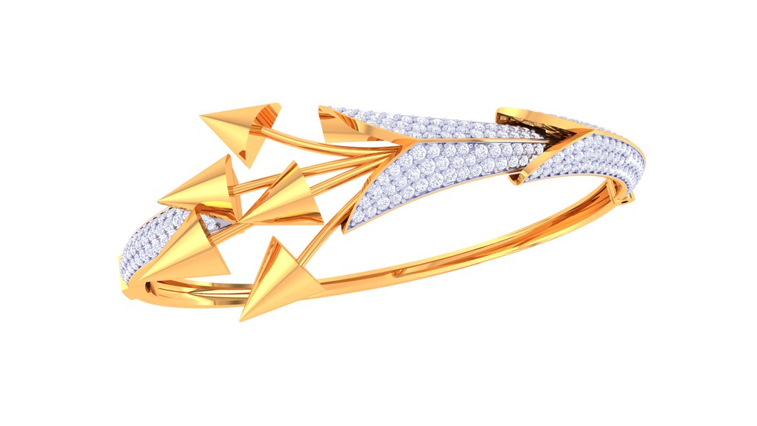 Bold Arrow Elegance 925 Silver Bangle for Girls – Modern Rose Gold & Gold Designer Bracelet