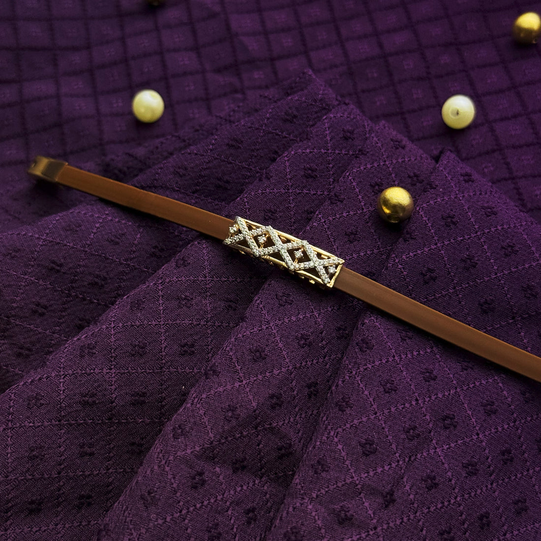 Designer CZ Diamond Pattern Rakhi with Nude Silicone Band – Aneytri Jewelry