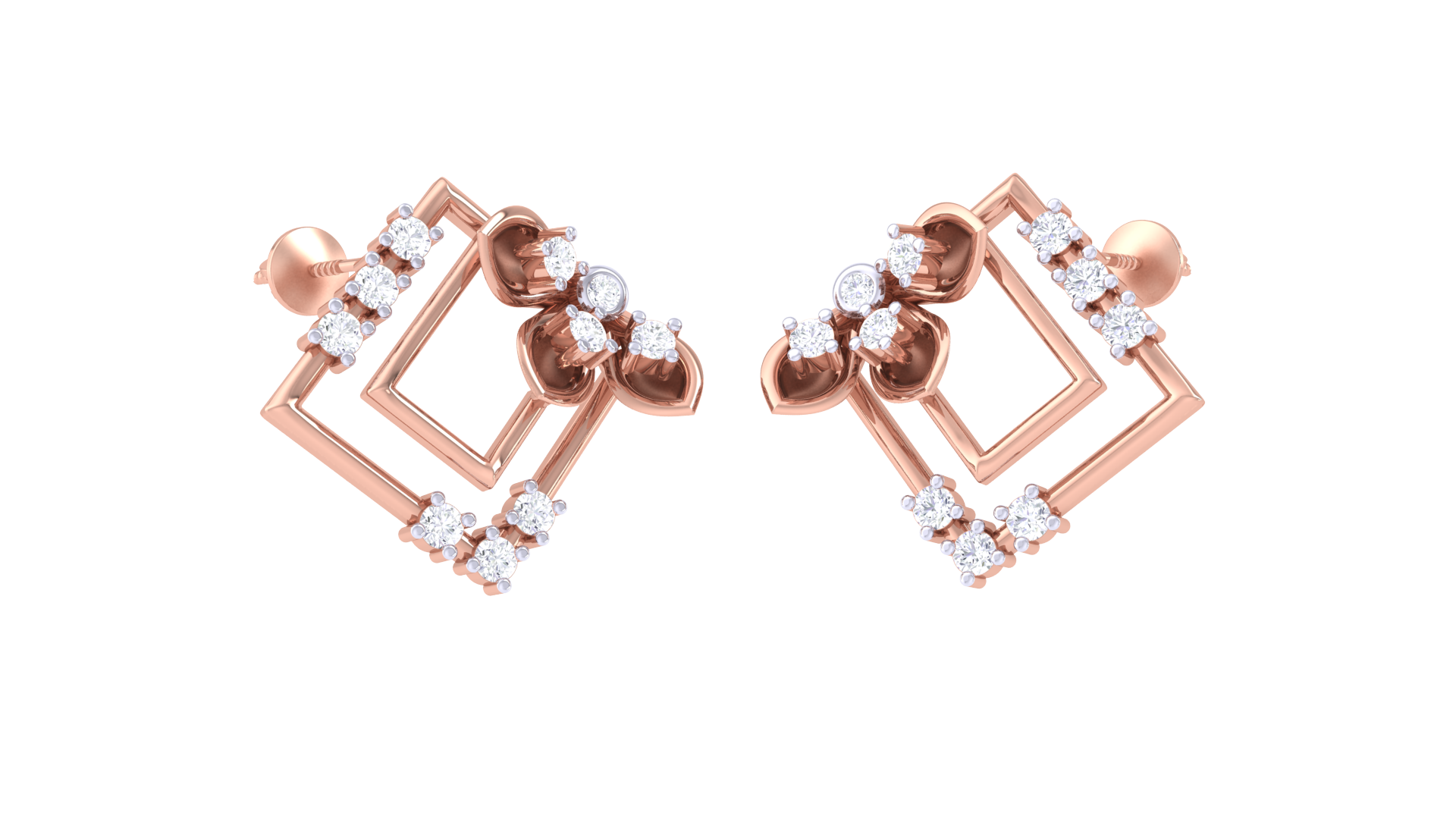 Geometric Bloom 925 Silver Rose Gold Earrings