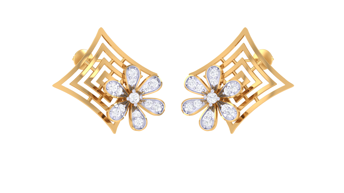 925 Silver Flower with Square Traditional Earrings for Girls & Women