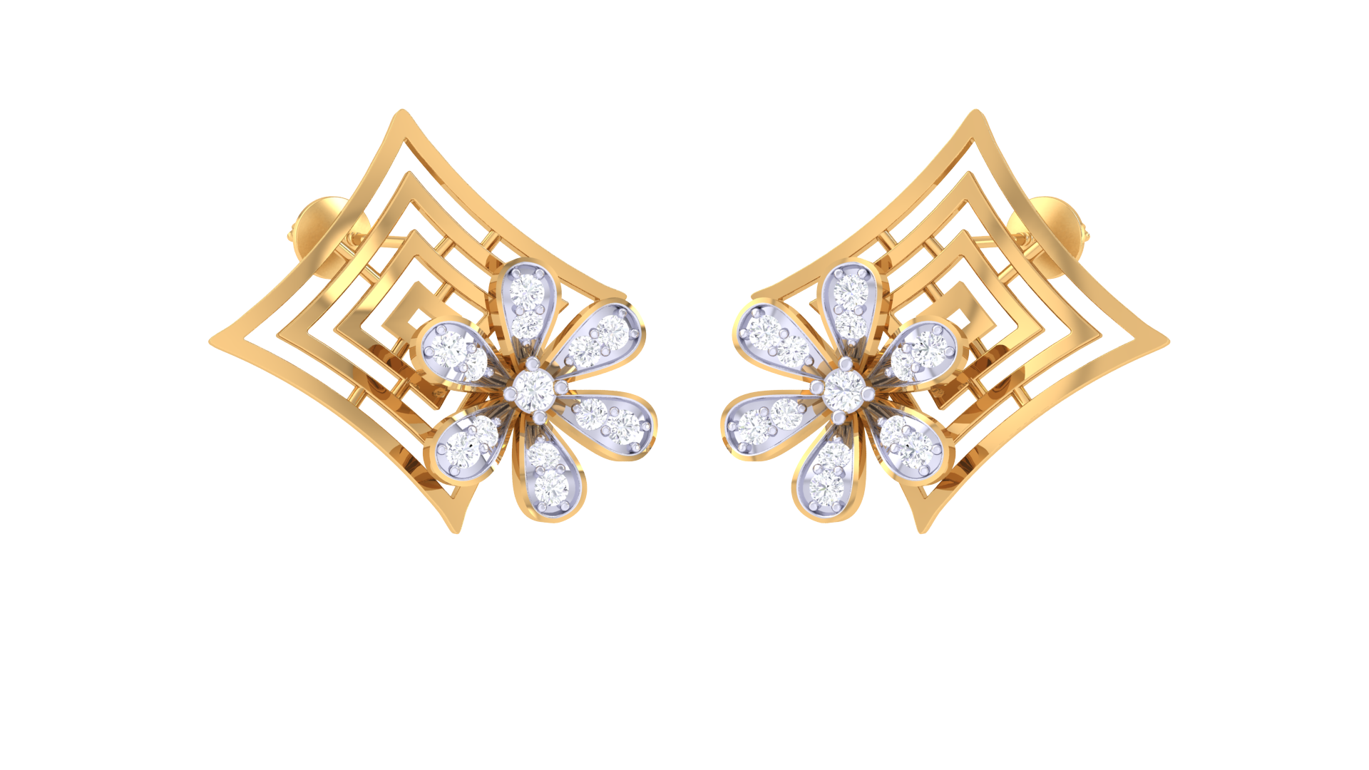 925 Silver Flower with Square Traditional Earrings for Girls & Women