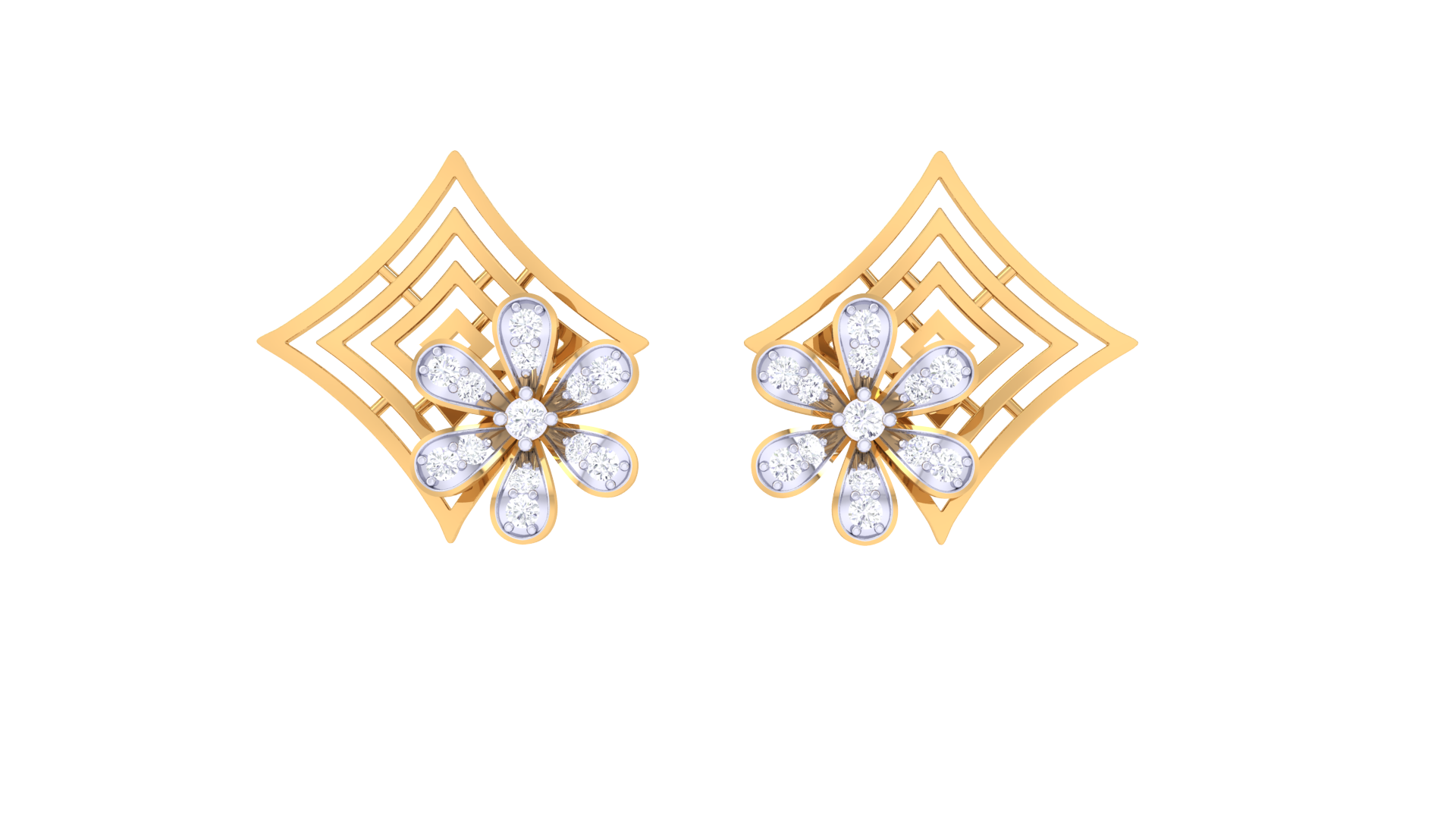925 Silver Flower with Square Traditional Earrings for Girls & Women