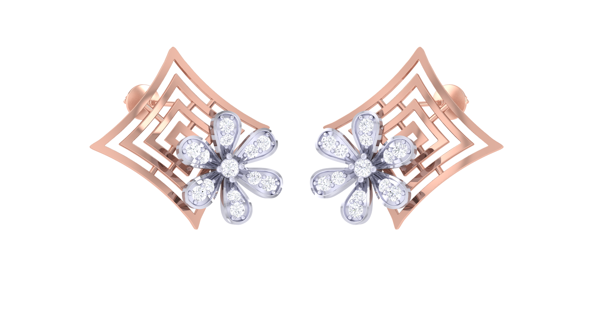 925 Silver Flower with Square Traditional Earrings for Girls & Women