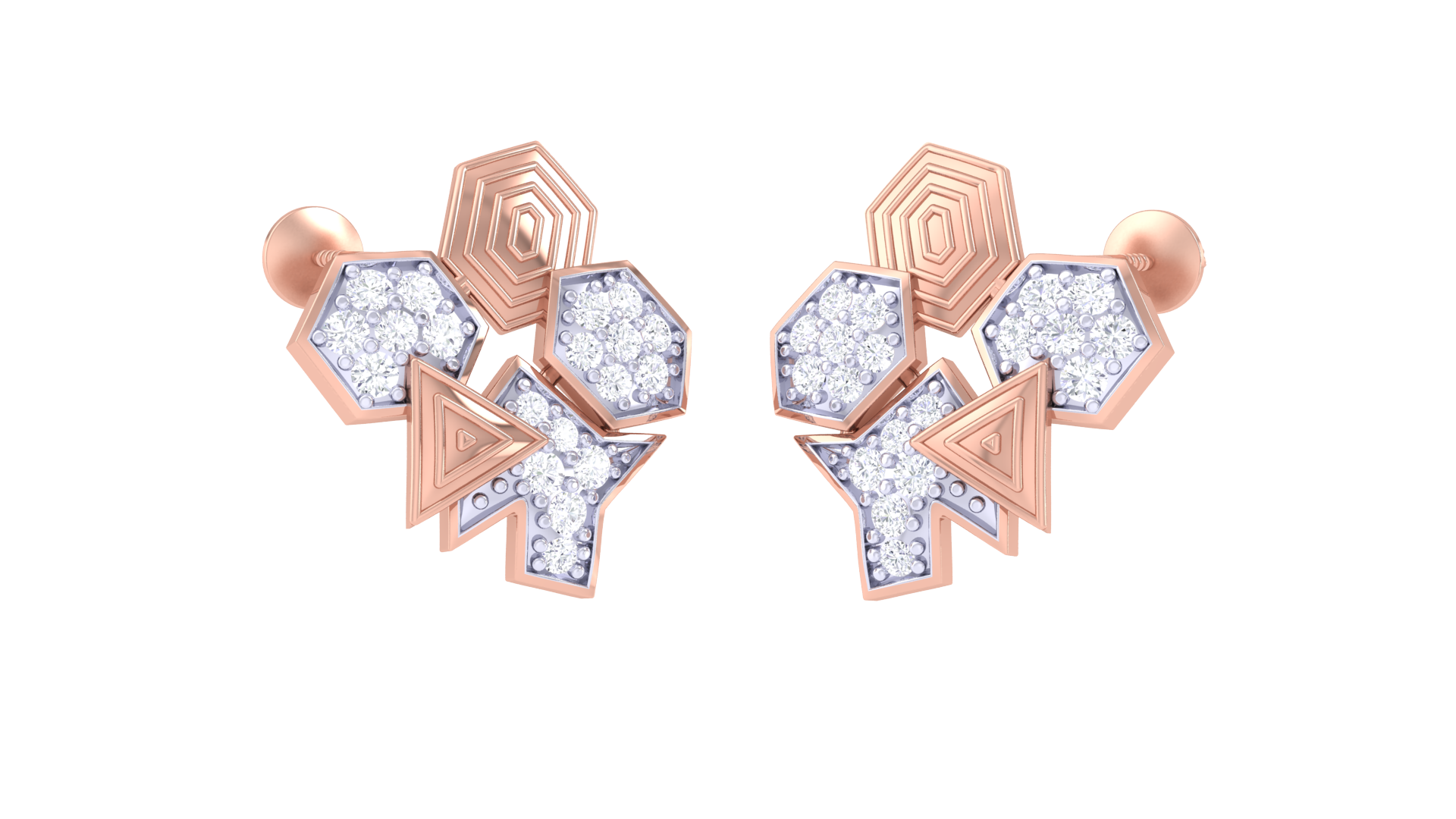 elegant rose gold 925 silver geometric diamond earrings for girls