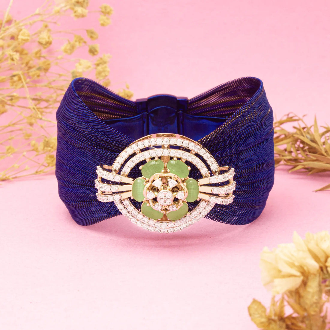 925 Silver Traditional Floral Bracelet in Royal Blue