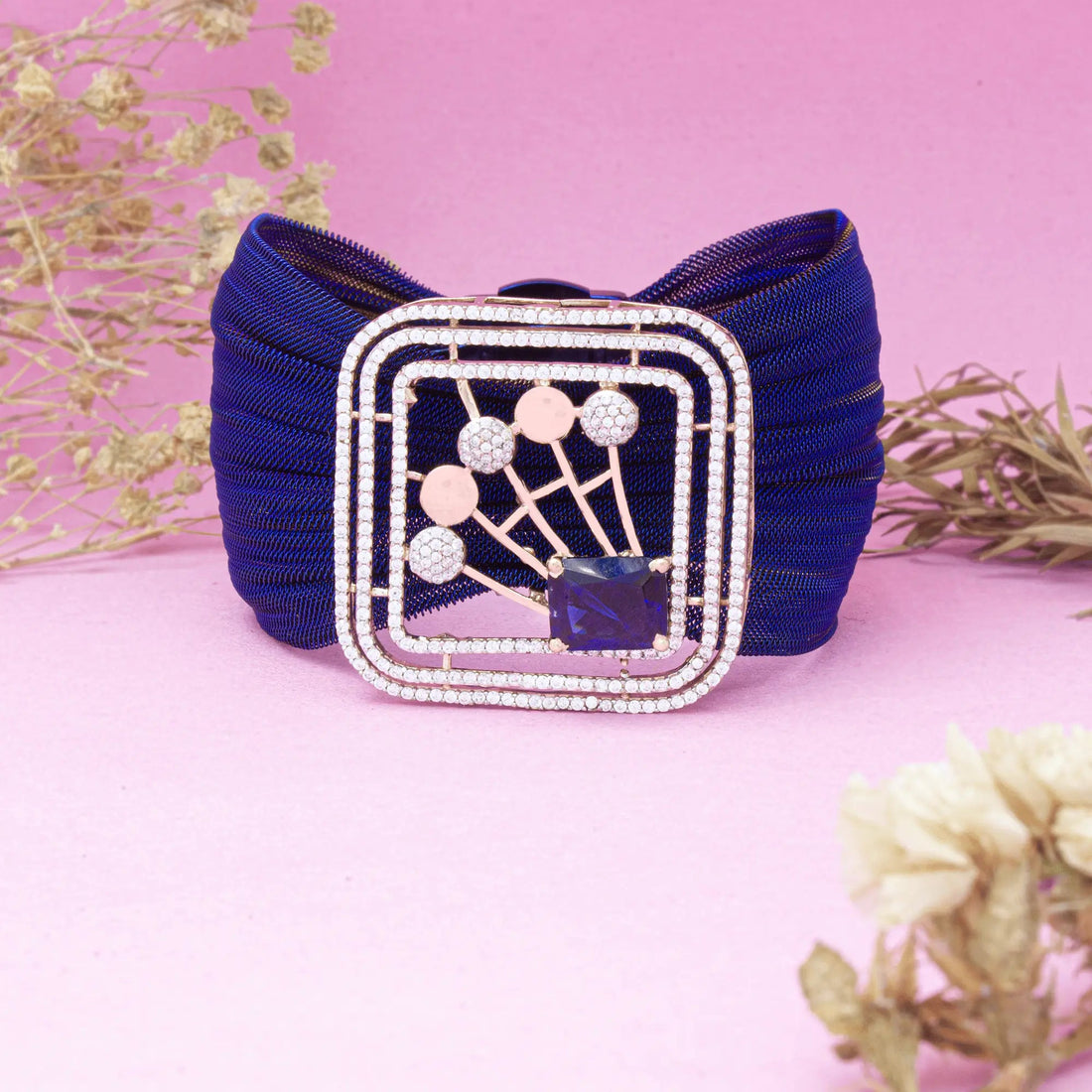 925 Silver Blue Gem Floral Bracelet in Royal Geometry Design