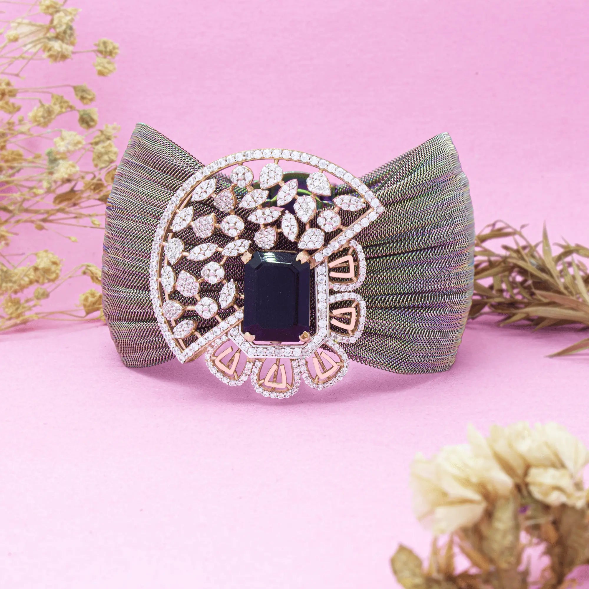 925 Silver Regal Floral Bracelet with Deep Violet Stone