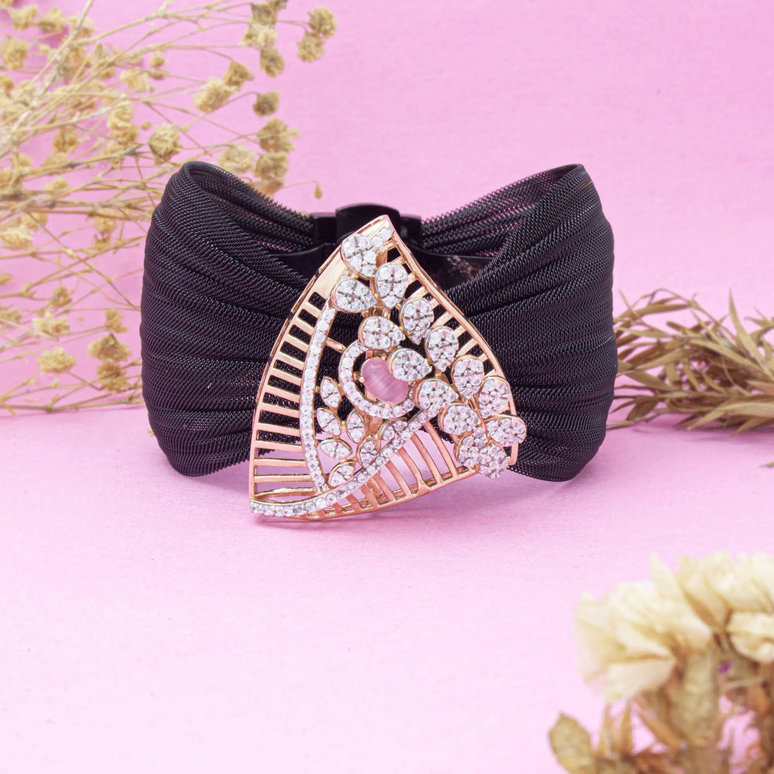 925 Silver Floral Fan Bracelet with Rose Gold Finish