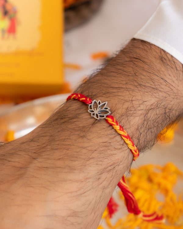 Sterling Silver Lotus Rakhi – Sacred Floral Symbol of Purity & Protection