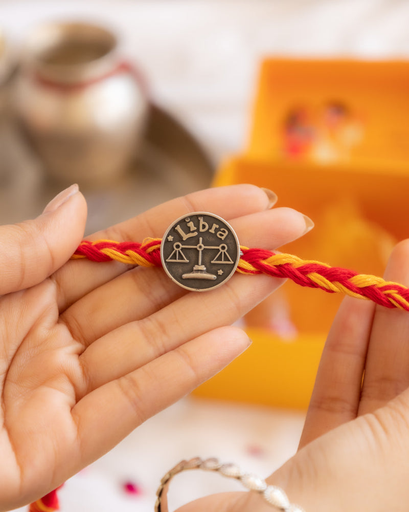 Libra Zodiac Silver Rakhi – Celebrate Balance & Bond with 92.5 Silver Thread of Love