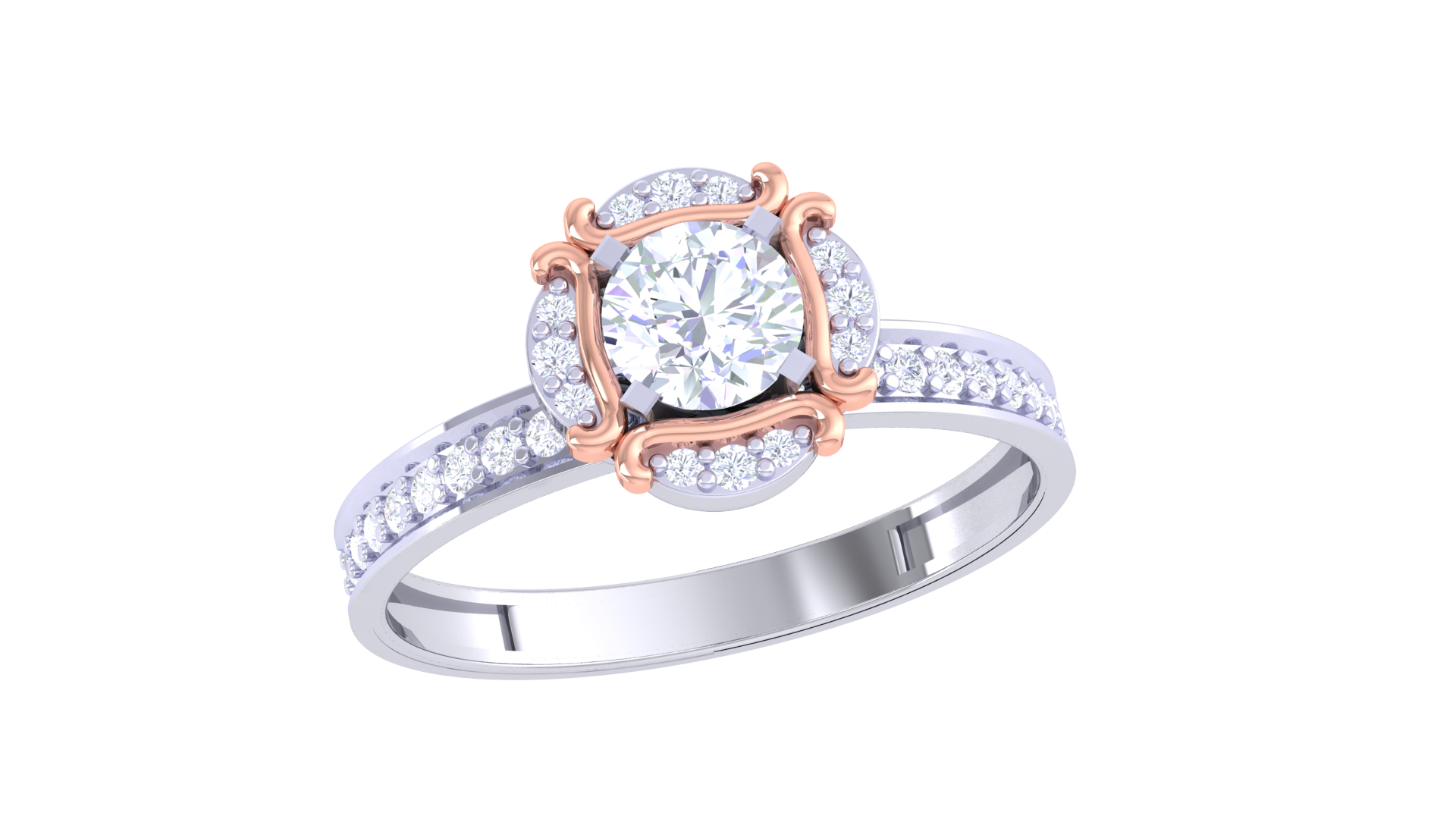 925 Silver Royal Round Solitaire Couple Ring – Traditional Floral Crown Design