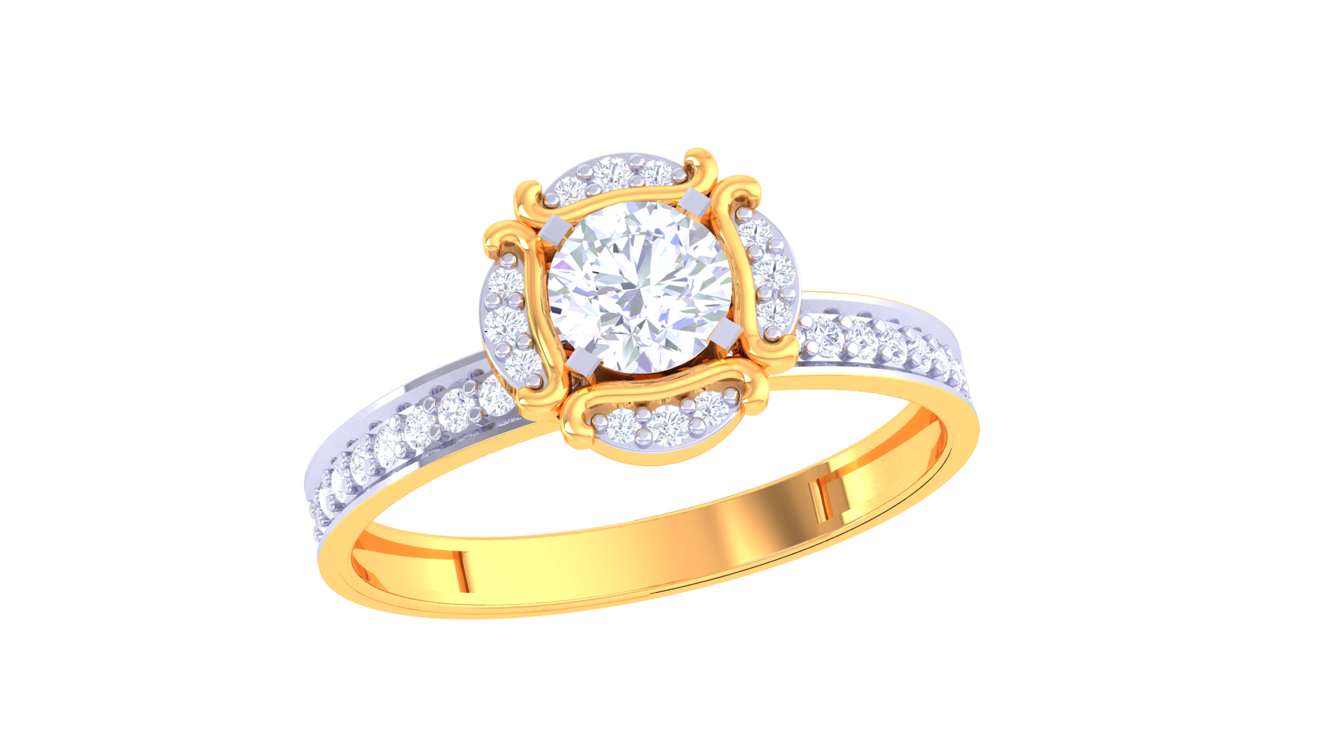 925 Silver Royal Round Solitaire Couple Ring – Traditional Floral Crown Design