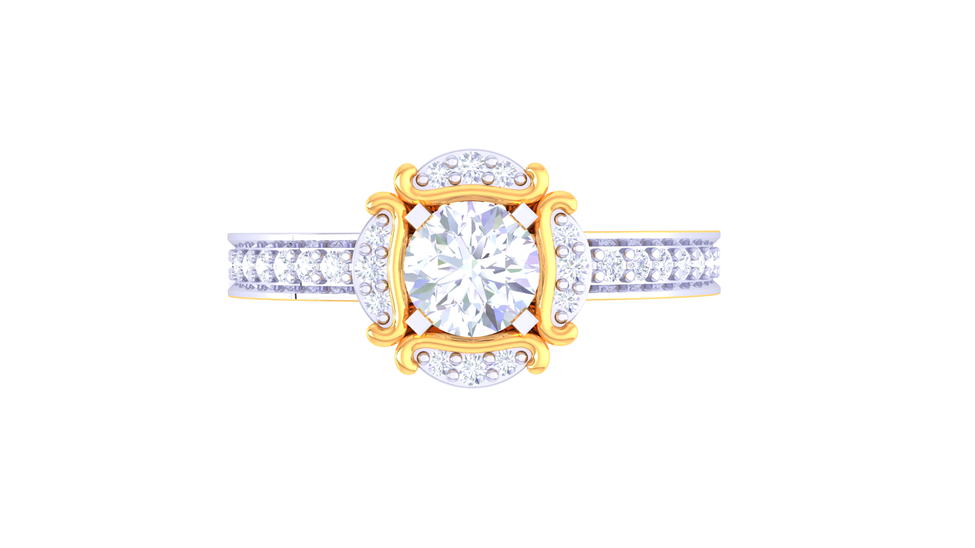925 Silver Royal Round Solitaire Couple Ring – Traditional Floral Crown Design