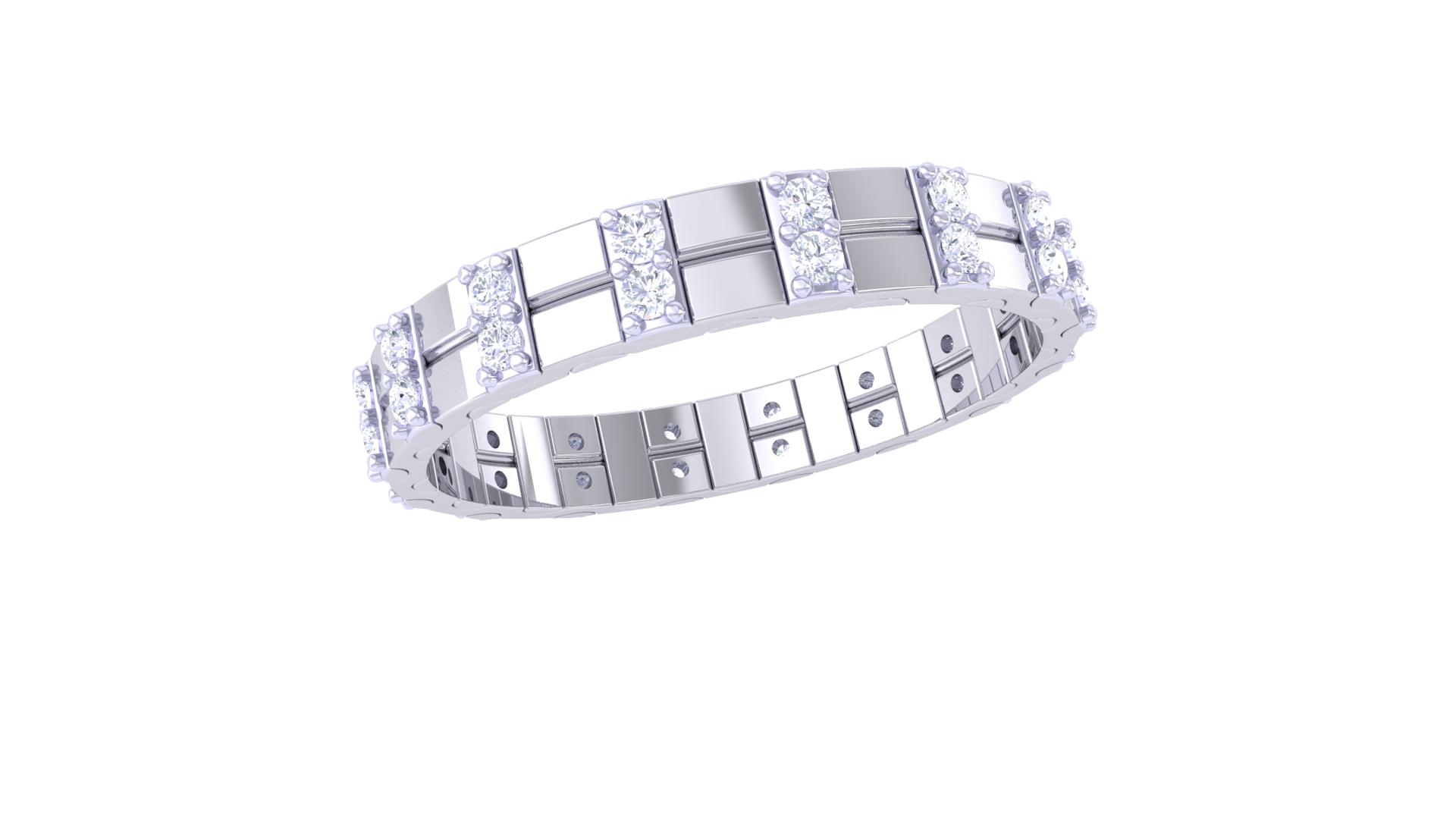 925 Silver Traditional Eternity Couple Ring – Full Diamond Band Design