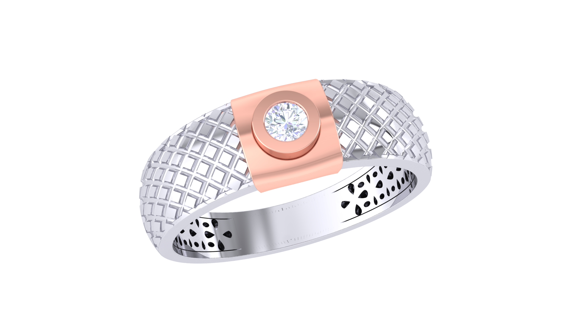 925 Silver Grid Crown Couple Ring – Traditional Dome Shape