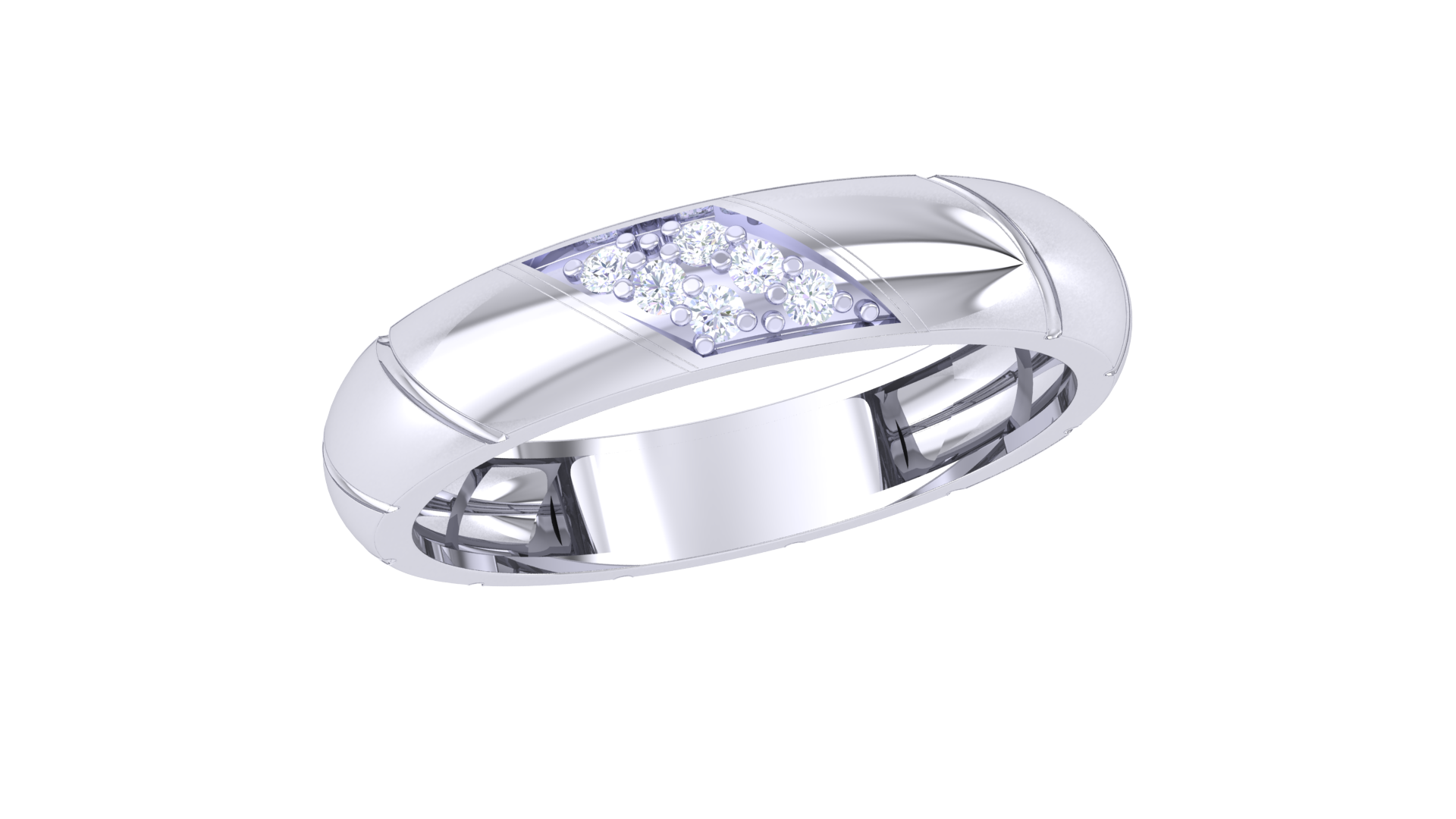 925 Silver Traditional Band Style Couple Ring with Cluster Diamond Setting