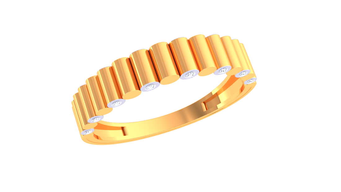 925 Silver Traditional Gear-Inspired Couple Band Ring with Modern Diamond Detailing