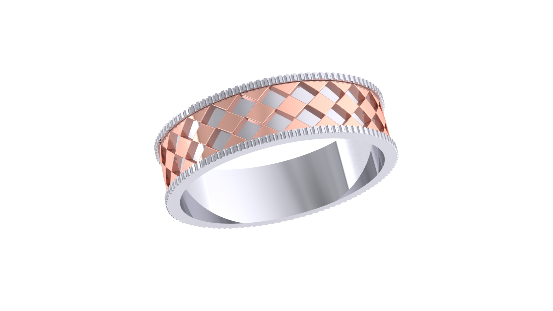 925 Silver Traditional Checkered Rose Gold Couple Ring – Classic Love Band