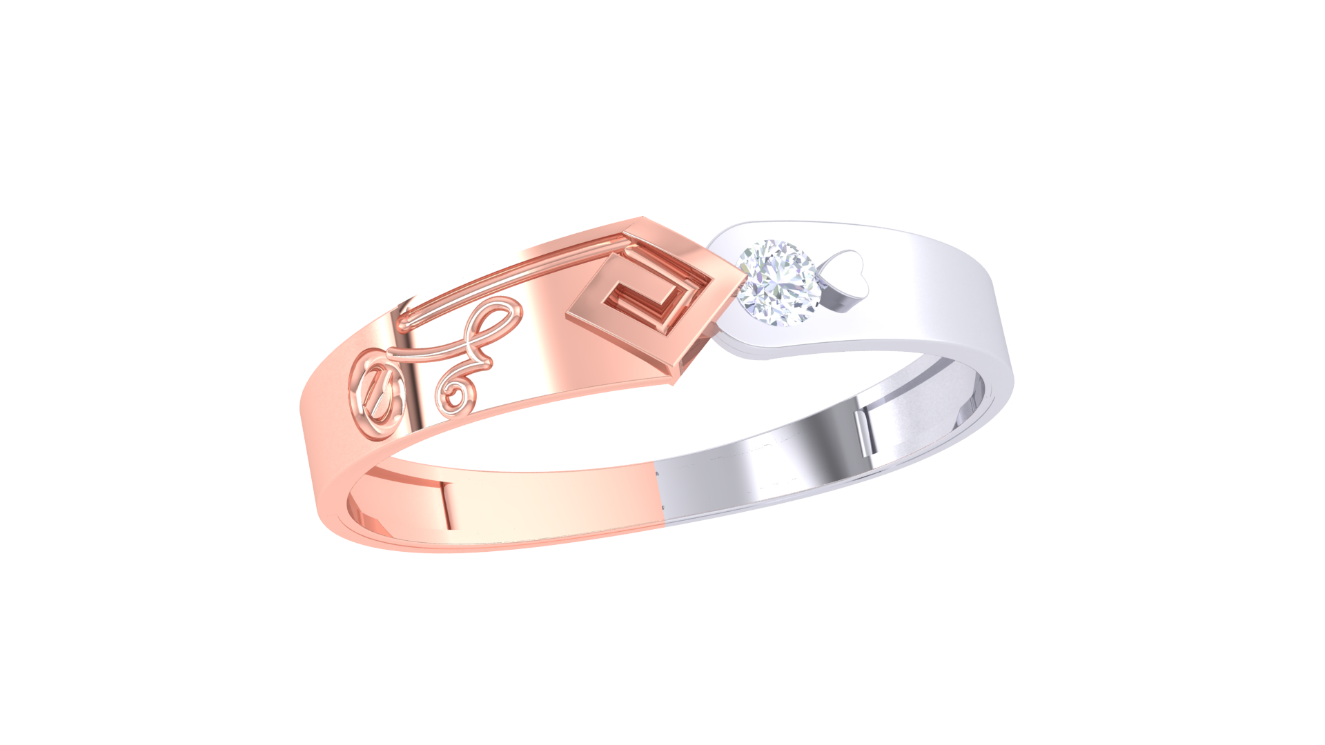 925 Silver Love Lock Couple Ring – Traditional Heart-Cut Dual Tone Band-